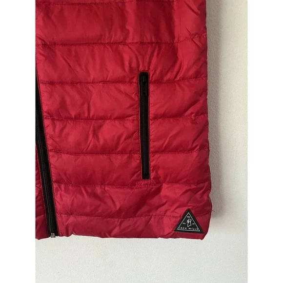Jack Wills Red Down Filled Spell Logo Full Zip Quilted Puffer Vest Womens Small - Picture 4 of 8